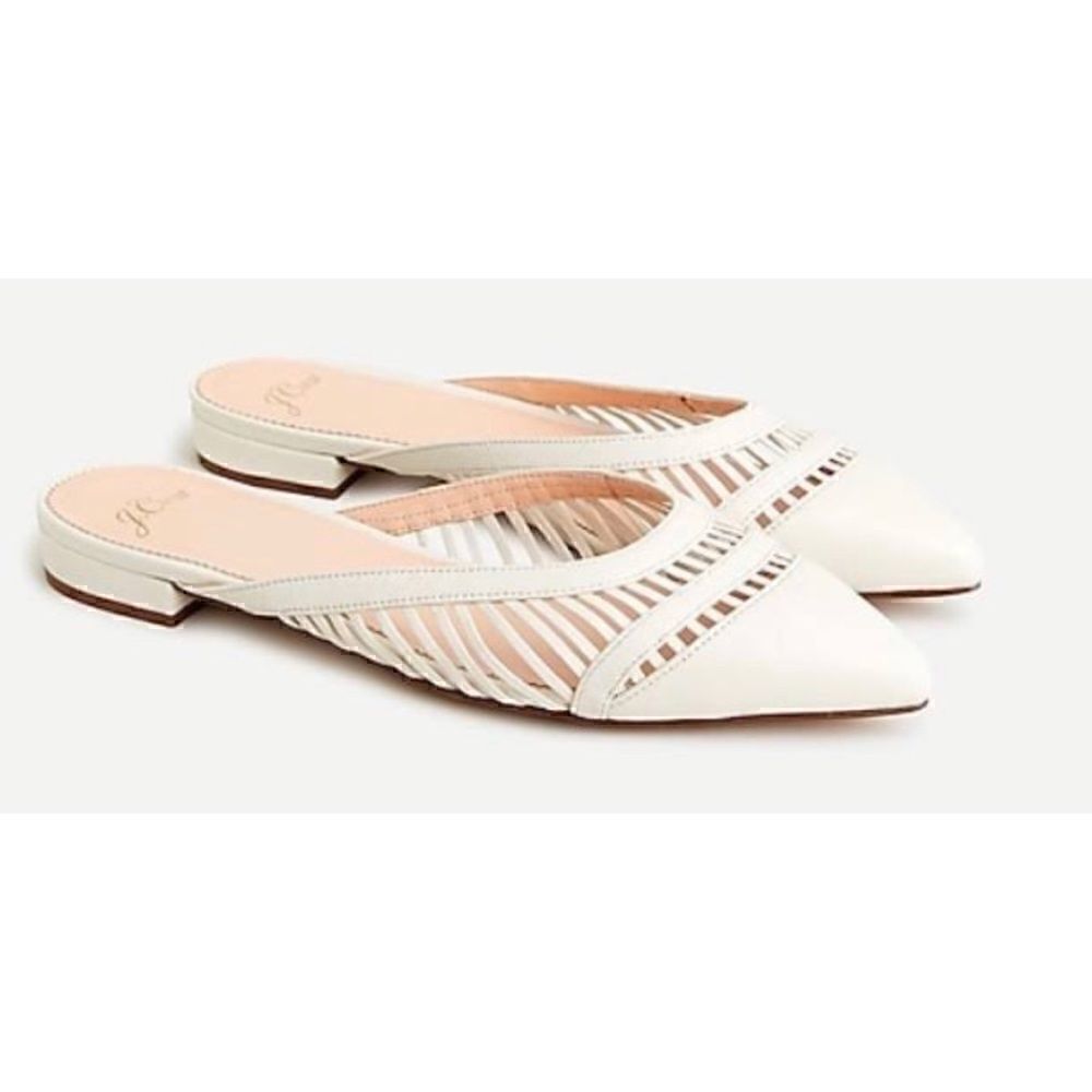 J.Crew $168 Backless  Leather Cage Mules in Cream Size 11 NWOB